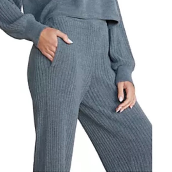 New Barefoot Dreams Women’s CozyChic Ultra Lite Rib Rolled Edge Pant Blue Cove - Picture 2 of 6